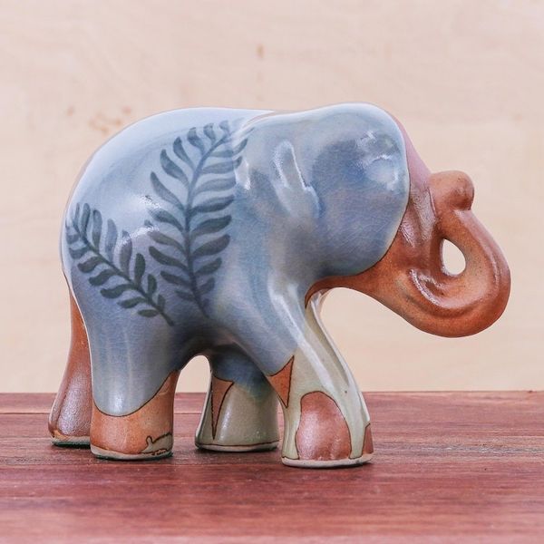 Alternate image for Hand Made Celadon Ceramic Elephant Sculpture In the Jungle
