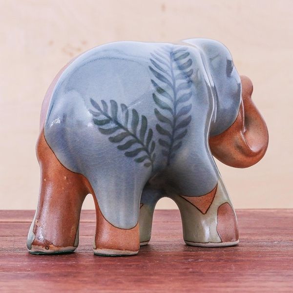 Alternate image for Hand Made Celadon Ceramic Elephant Sculpture In the Jungle