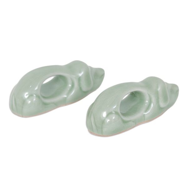 Alternate image for Dog-Themed Green Celadon Ceramic Napkin Rings Pair Perennial Grandeur