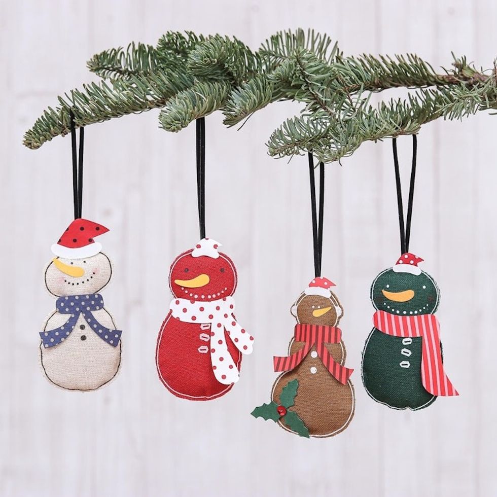 Snowman Ornaments Handmade in Thailand Set of 4 'Snowmen'