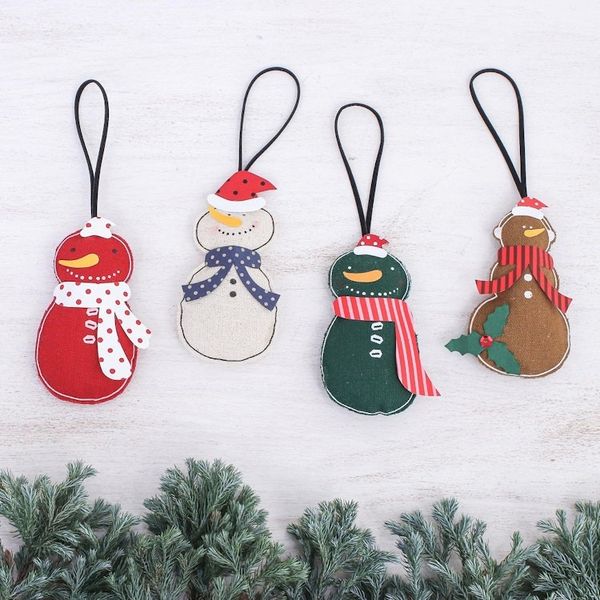 Alternate image for Snowman Ornaments Handmade in Thailand Set of 4 Snowmen