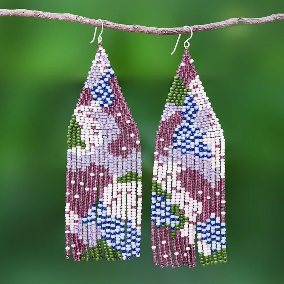 Artisan Crafted Long Beaded Waterfall Earrings in Purple 'Amazing Waterfall in Purple'