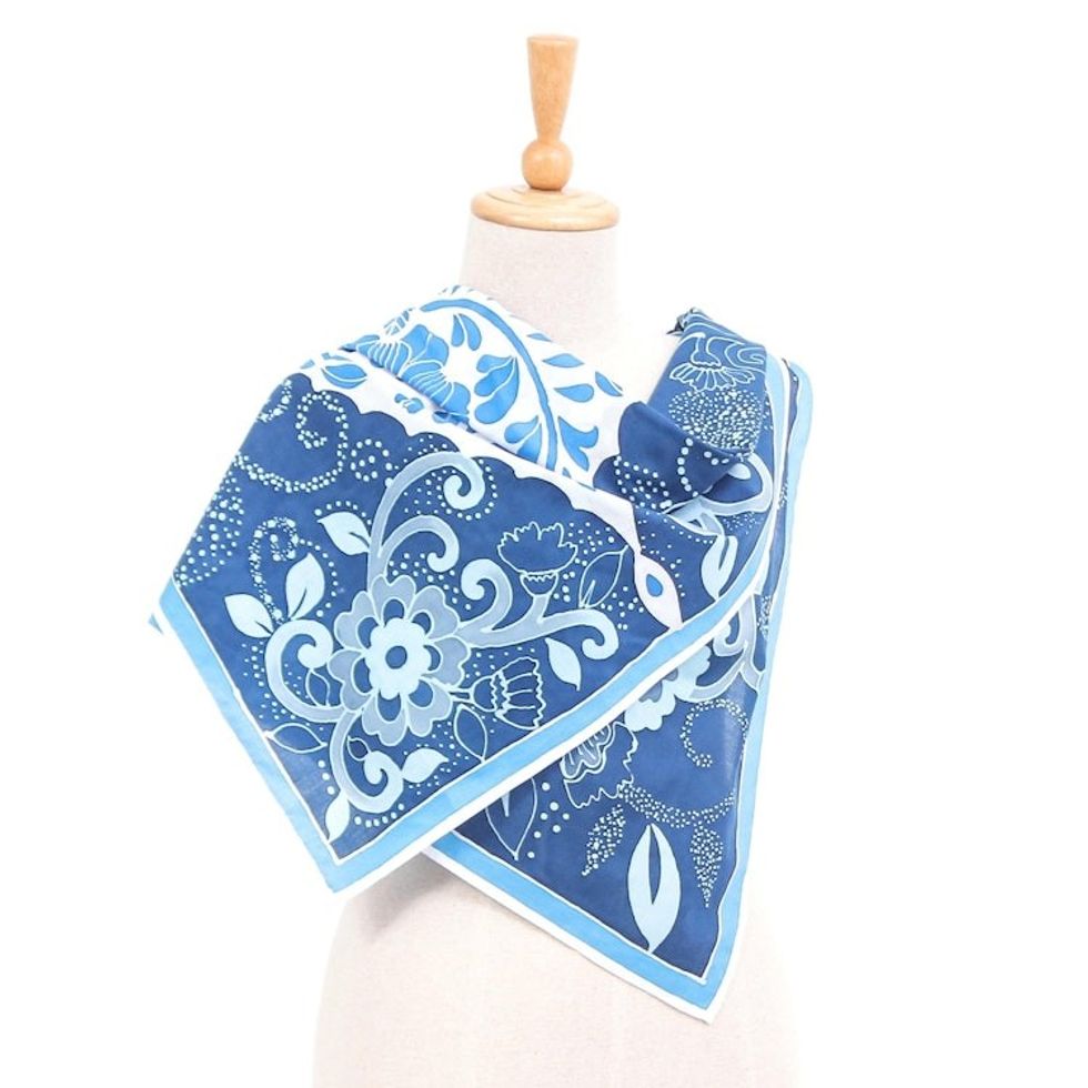 Batik Cotton Garden-Motif Scarf 'Icy Garden'