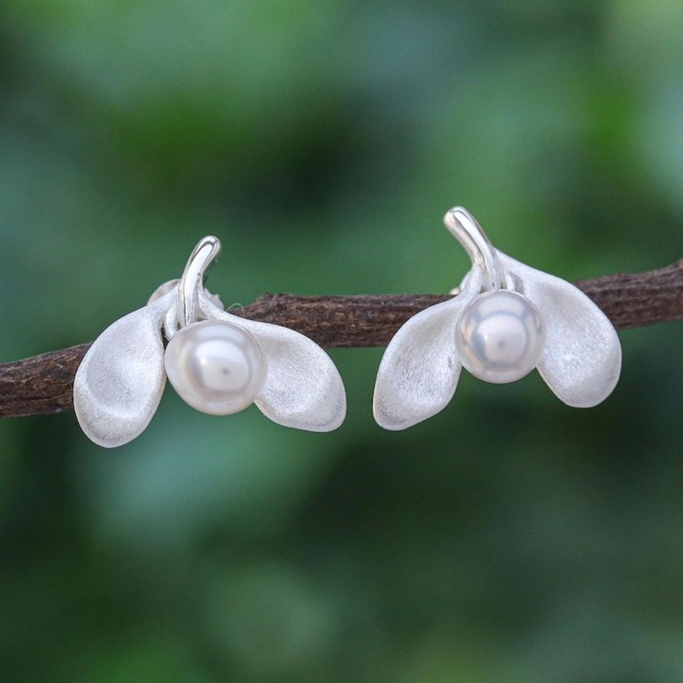 Hand Crafted Cultured Pearl Drop Earrings 'Fruit Tree'