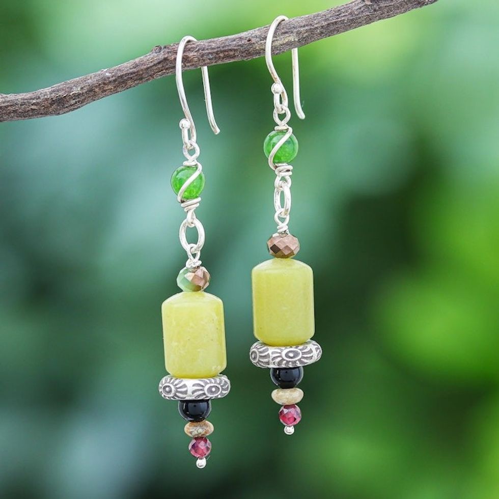 Artisan Crafted Jasper and Aventurine Dangle Earrings 'Green Vibe'