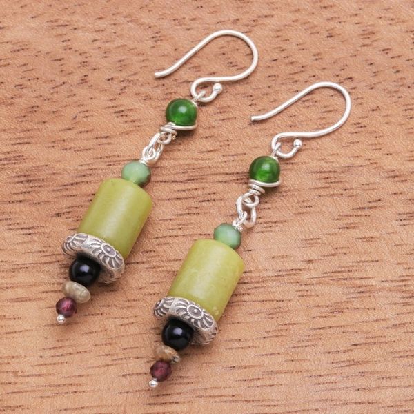 Alternate image for Artisan Crafted Jasper and Aventurine Dangle Earrings Green Vibe