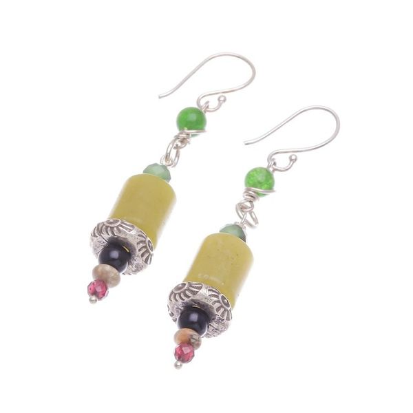 Alternate image for Artisan Crafted Jasper and Aventurine Dangle Earrings Green Vibe