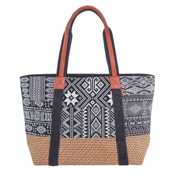 Alternate image for Black and White Cotton Blend Shoulder Bag Happy Journey in Black