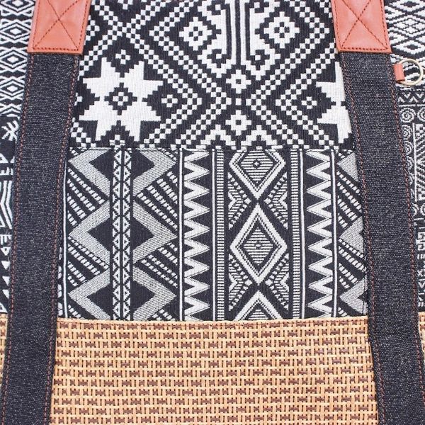 Alternate image for Black and White Cotton Blend Shoulder Bag Happy Journey in Black
