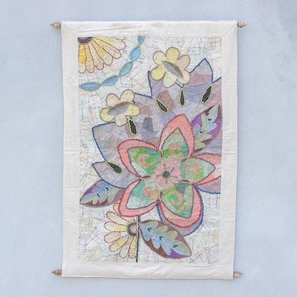 Alternate image for One-of-a-Kind Cotton Batik Floral Wall Hanging Morning Bloom