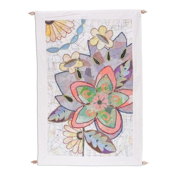 Alternate image for One-of-a-Kind Cotton Batik Floral Wall Hanging Morning Bloom
