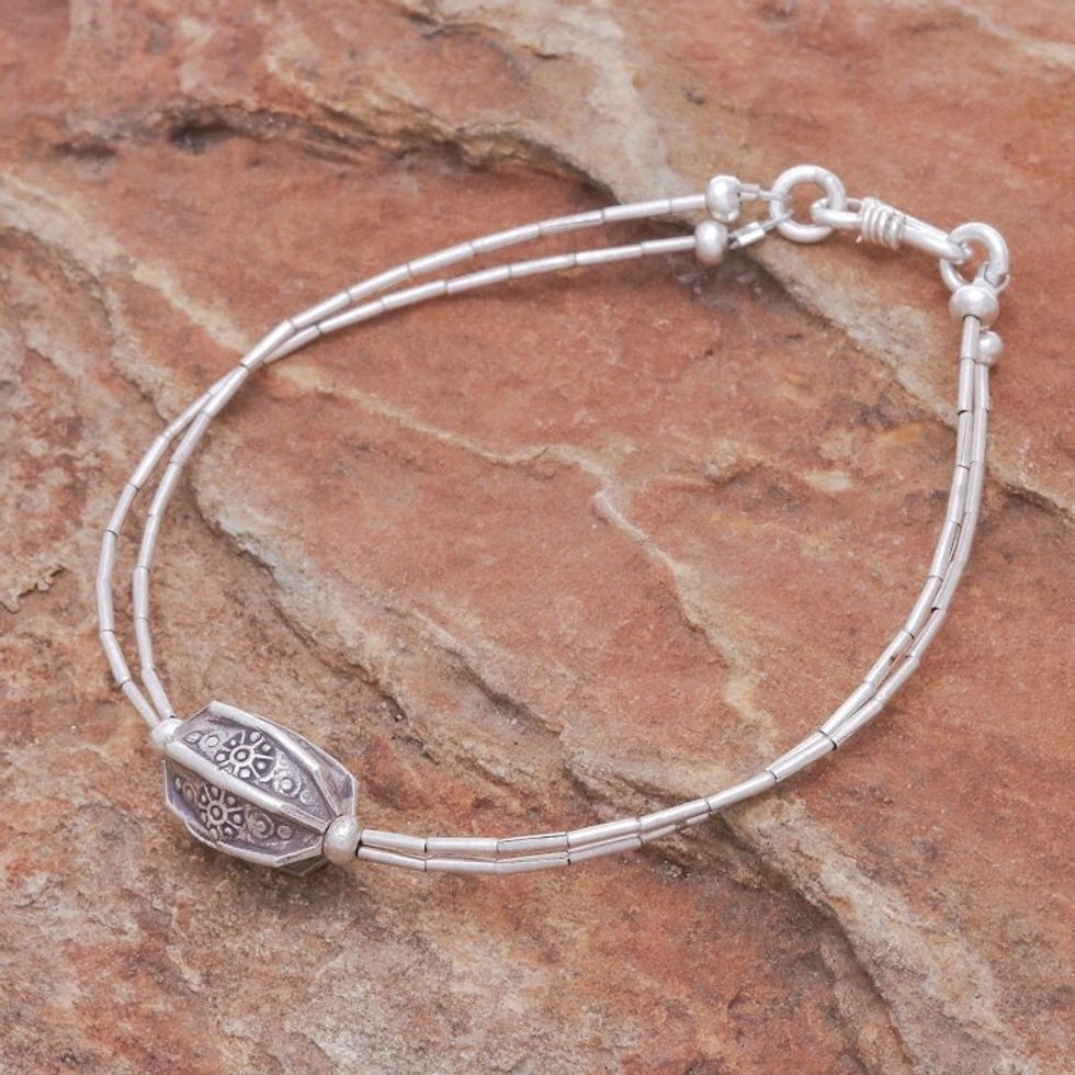 Karen Hill Tribe Beaded 950 Silver Pendant Bracelet 'Karen Pleat'