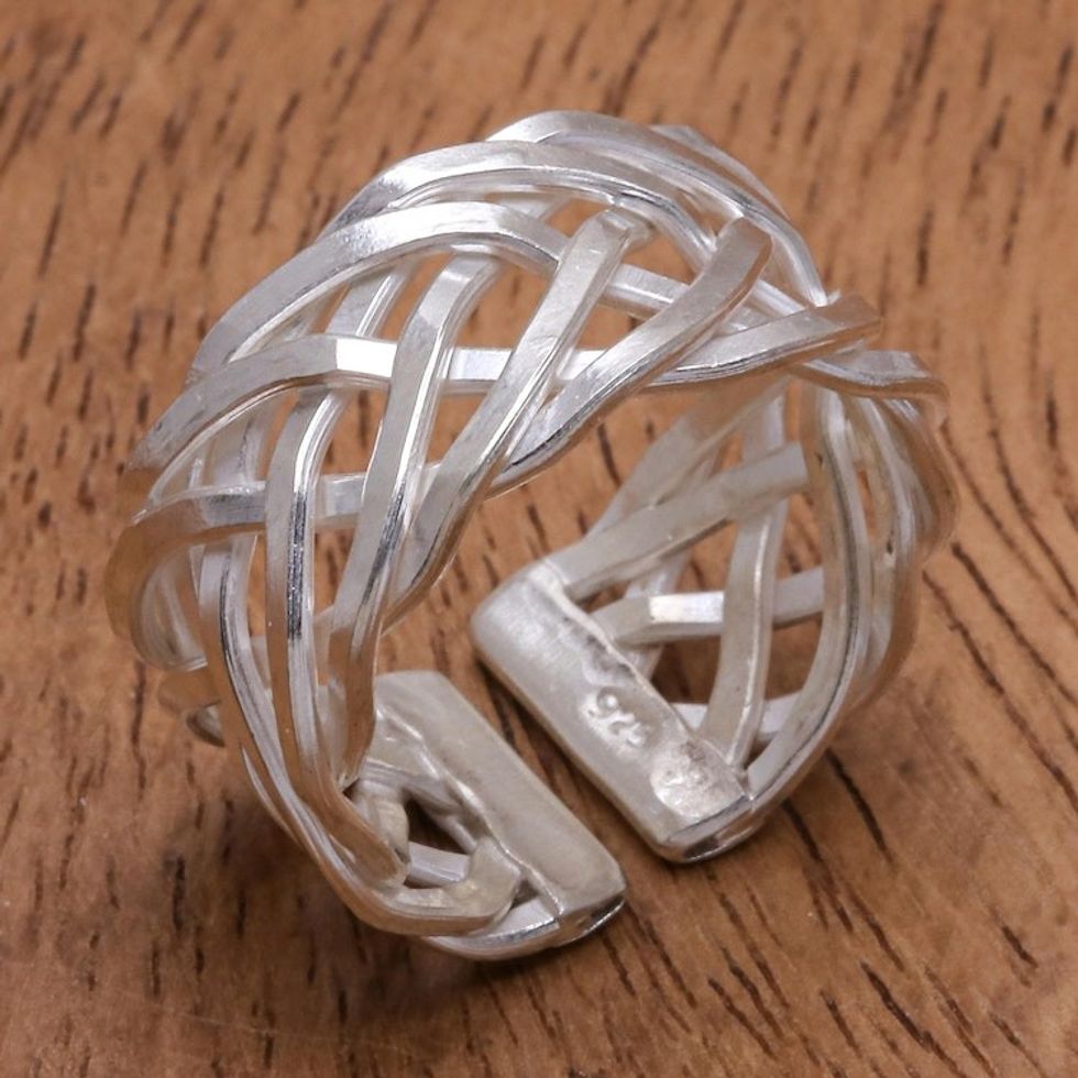 Handmade Sterling Silver Woven Band Ring 'Every Breath'