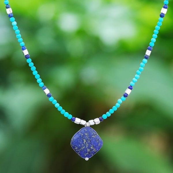 Alternate image for Lapis Lazuli and Blue Howlite Beaded Pendant Necklace Nature Moon