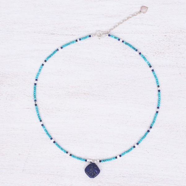 Alternate image for Lapis Lazuli and Blue Howlite Beaded Pendant Necklace Nature Moon