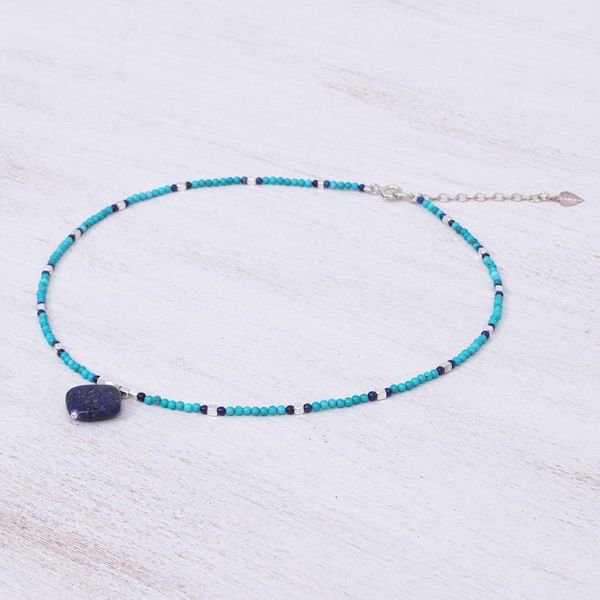Alternate image for Lapis Lazuli and Blue Howlite Beaded Pendant Necklace Nature Moon