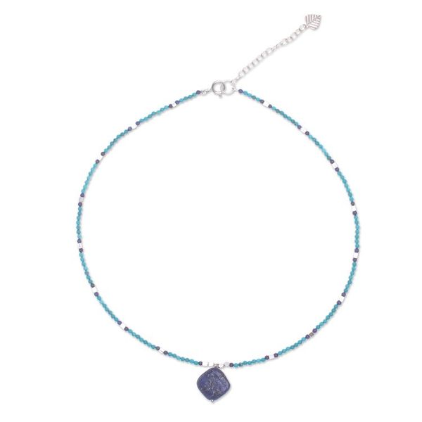 Alternate image for Lapis Lazuli and Blue Howlite Beaded Pendant Necklace Nature Moon