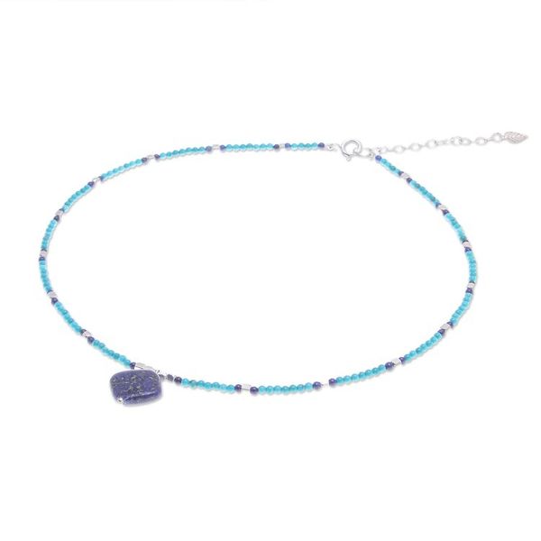 Alternate image for Lapis Lazuli and Blue Howlite Beaded Pendant Necklace Nature Moon