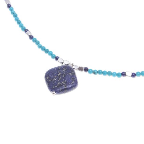 Alternate image for Lapis Lazuli and Blue Howlite Beaded Pendant Necklace Nature Moon