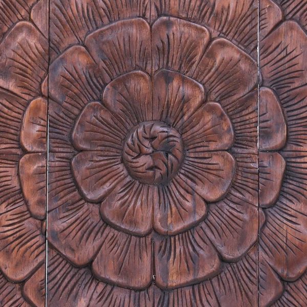 Alternate image for Reclaimed Teak Wood Lotus-Motif Relief Panel Set of 5 Classic Lotus