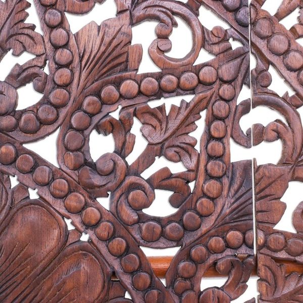 Alternate image for Reclaimed Teak Wood Lotus-Motif Relief Panel Set of 5 Classic Lotus