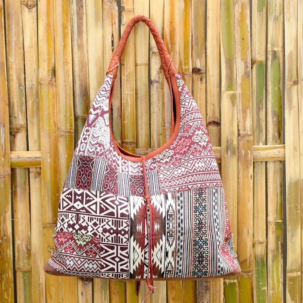 Geometric Patterned Cotton Blend Hobo Handbag 'Geometric Party'