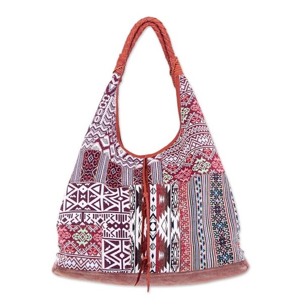Alternate image for Geometric Patterned Cotton Blend Hobo Handbag Geometric Party