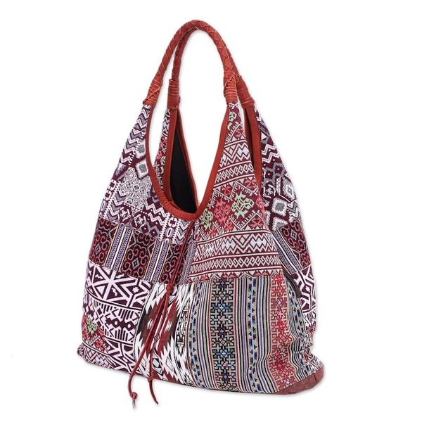 Alternate image for Geometric Patterned Cotton Blend Hobo Handbag Geometric Party