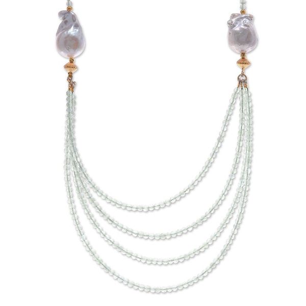 Alternate image for Gold-Accented Pearl and Chalcedony Necklace from Thailand Icy Shores in Green