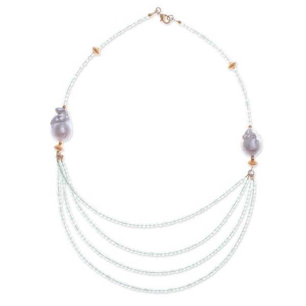 Alternate image for Gold-Accented Pearl and Chalcedony Necklace from Thailand Icy Shores in Green