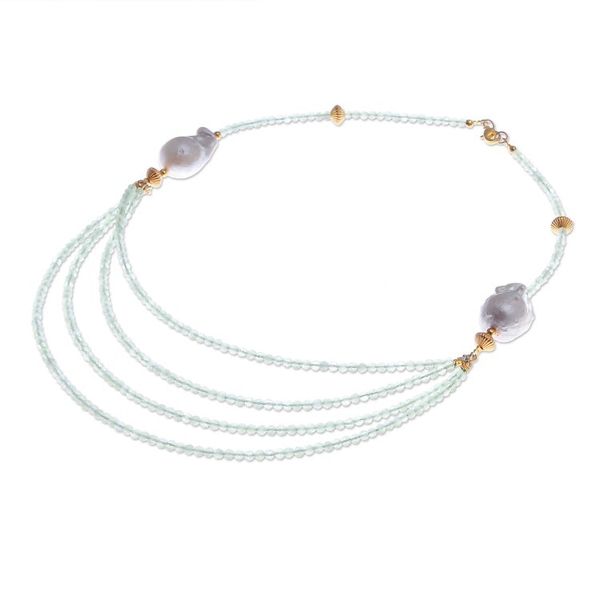 Alternate image for Gold-Accented Pearl and Chalcedony Necklace from Thailand Icy Shores in Green