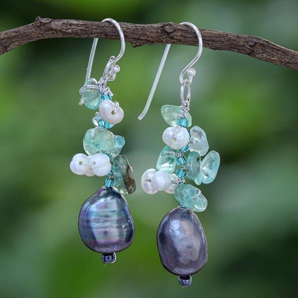 Alternate image for Quartz and Cultured Pearl Cluster Earrings Arctic Pearl