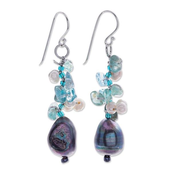 Alternate image for Quartz and Cultured Pearl Cluster Earrings Arctic Pearl
