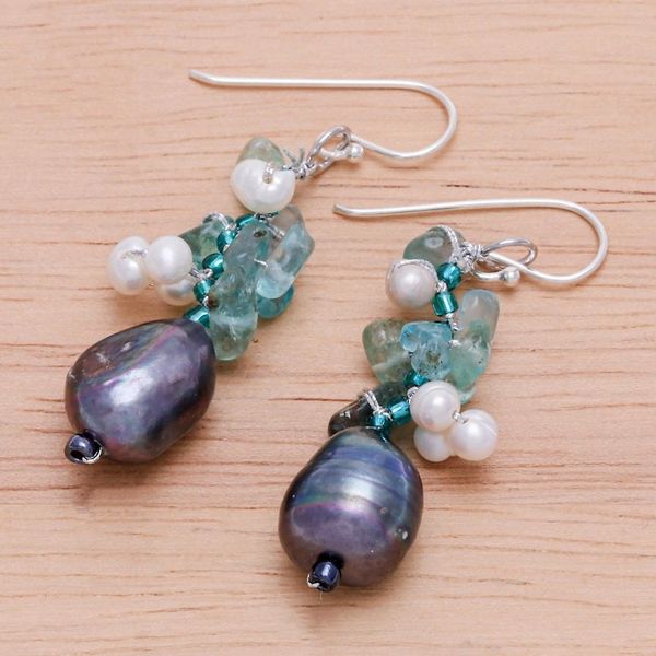 Alternate image for Quartz and Cultured Pearl Cluster Earrings Arctic Pearl