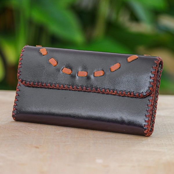 Alternate image for Hand Crafted Brown Leather Wallet Chic Efficiency in Chocolate