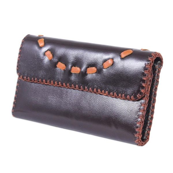 Alternate image for Hand Crafted Brown Leather Wallet Chic Efficiency in Chocolate