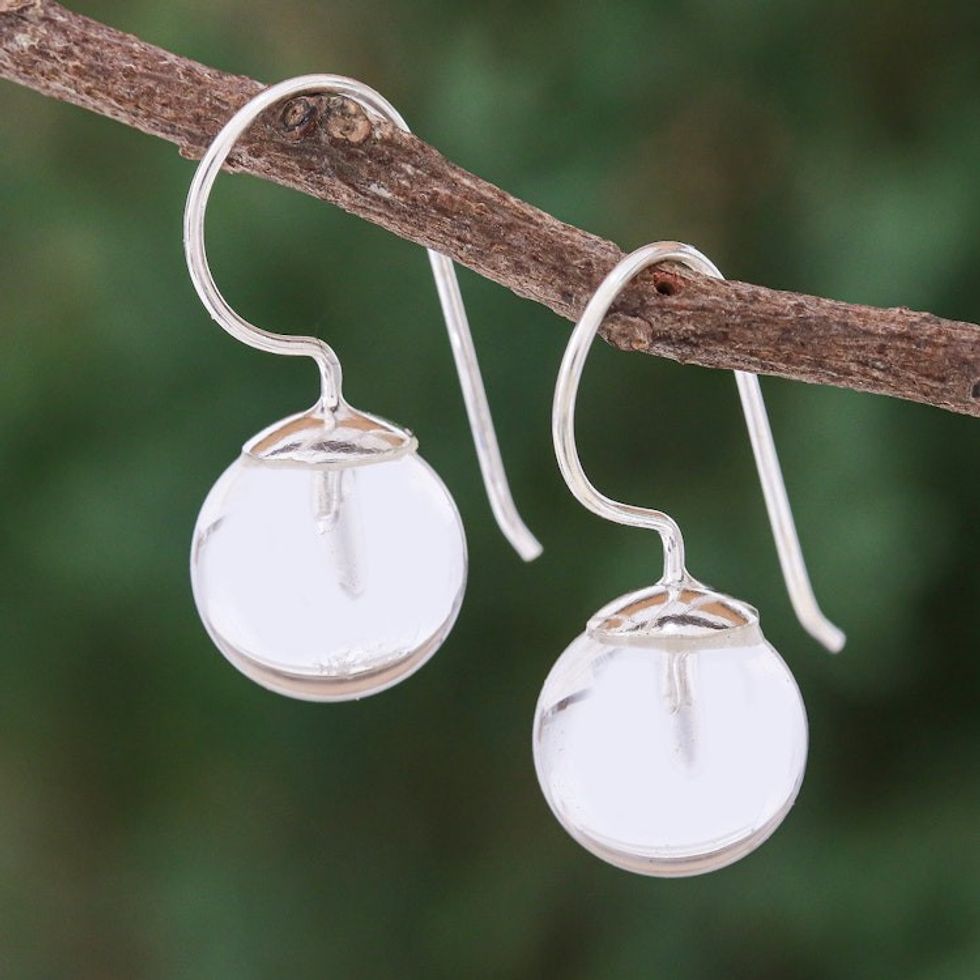 Clear Quartz and Sterling Silver Drop Earrings 'Luna in White'