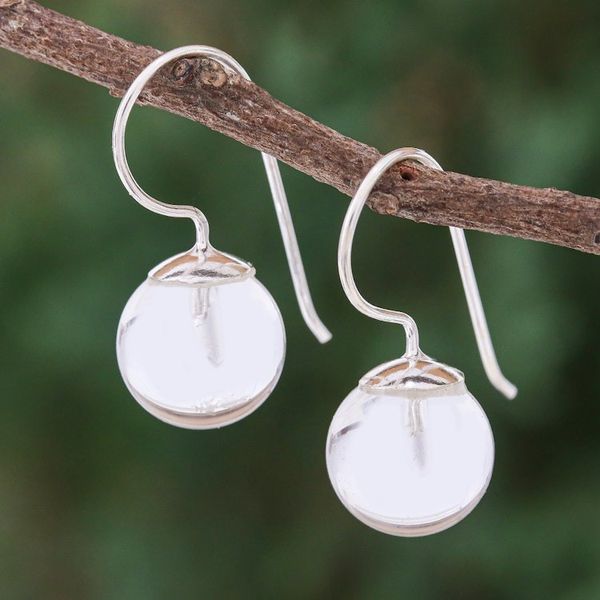 Alternate image for Clear Quartz and Sterling Silver Drop Earrings Luna in White