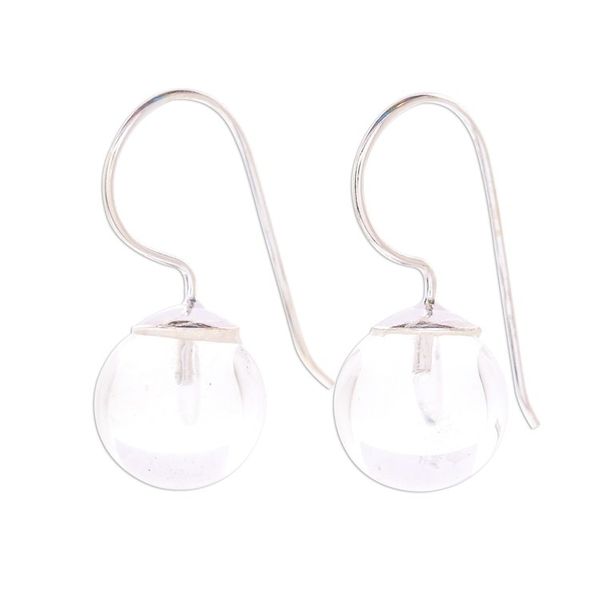 Alternate image for Clear Quartz and Sterling Silver Drop Earrings Luna in White