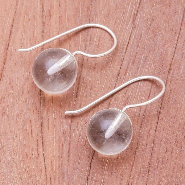 Alternate image for Clear Quartz and Sterling Silver Drop Earrings Luna in White