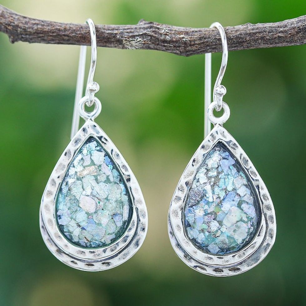 Artisan Crafted Roman Glass Dangle Earrings 'Cold Rain'