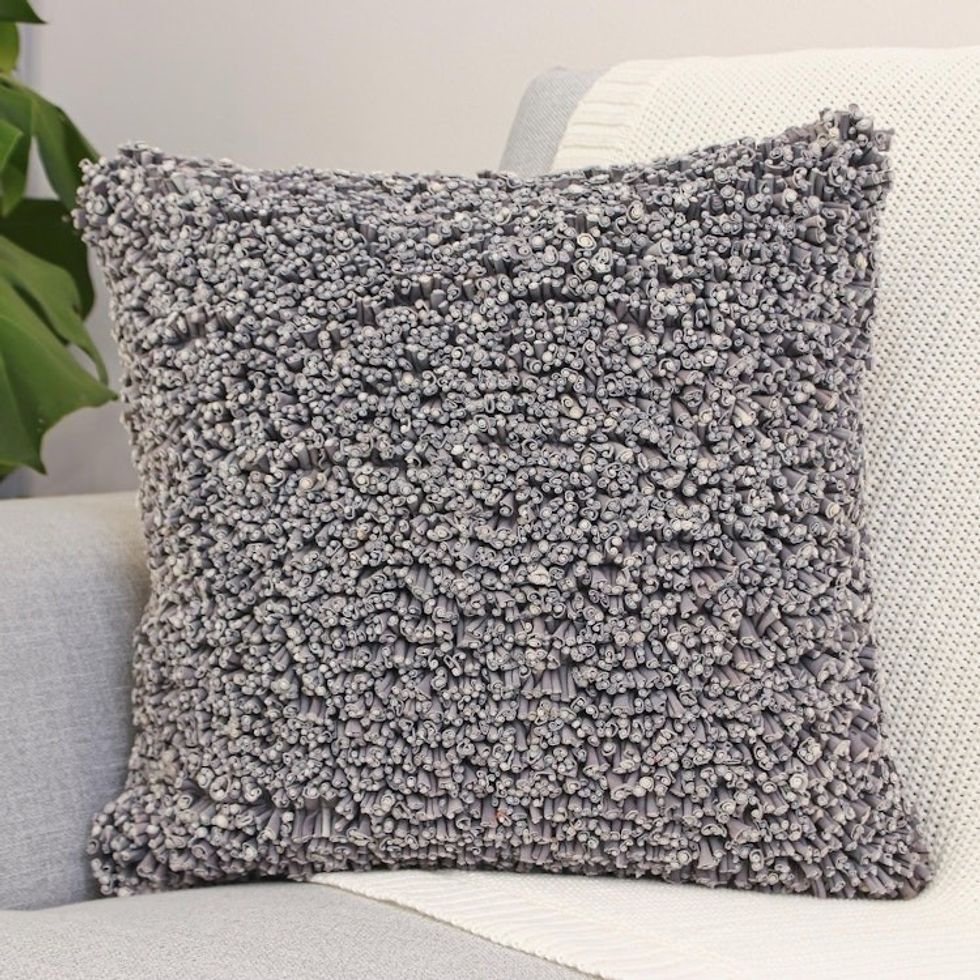 Eco-Friendly Cotton Cushion Cover from Thailand 'Popcorn in Grey'