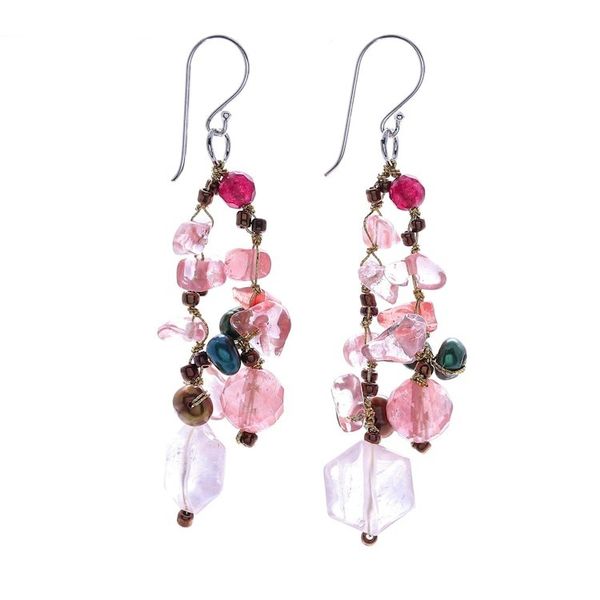Alternate image for Rose Quartz and Cultured Pearl Dangle Earrings Translucent Rose