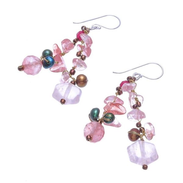 Alternate image for Rose Quartz and Cultured Pearl Dangle Earrings Translucent Rose