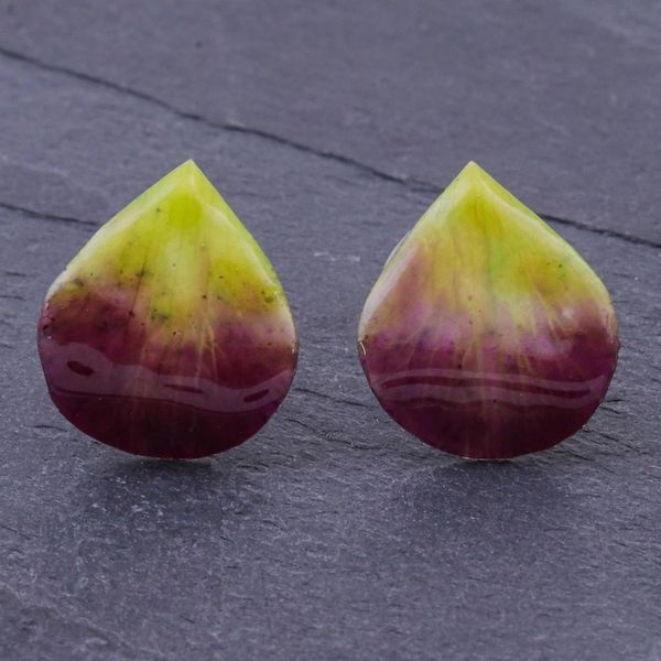Alternate image for Hand Made Orchid Petal Button Earrings Orchid Kiss in Green