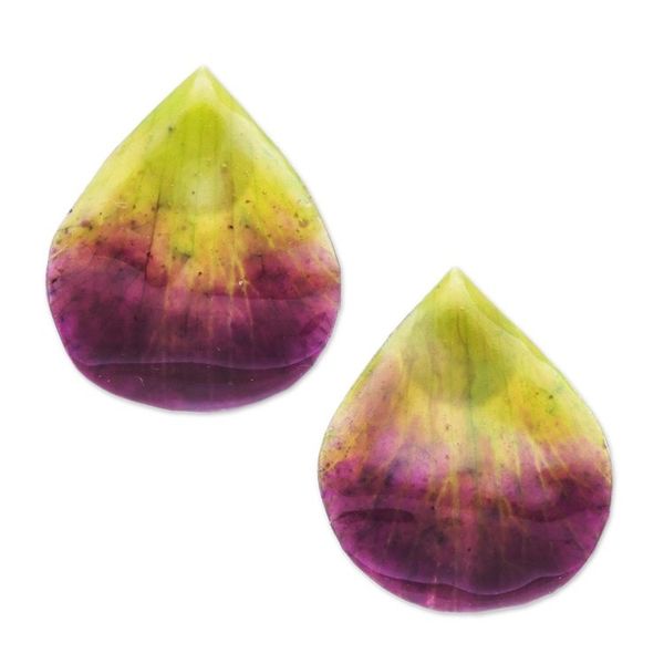 Alternate image for Hand Made Orchid Petal Button Earrings Orchid Kiss in Green
