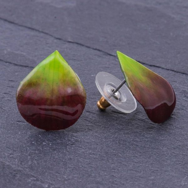 Alternate image for Hand Made Orchid Petal Button Earrings Orchid Kiss in Green