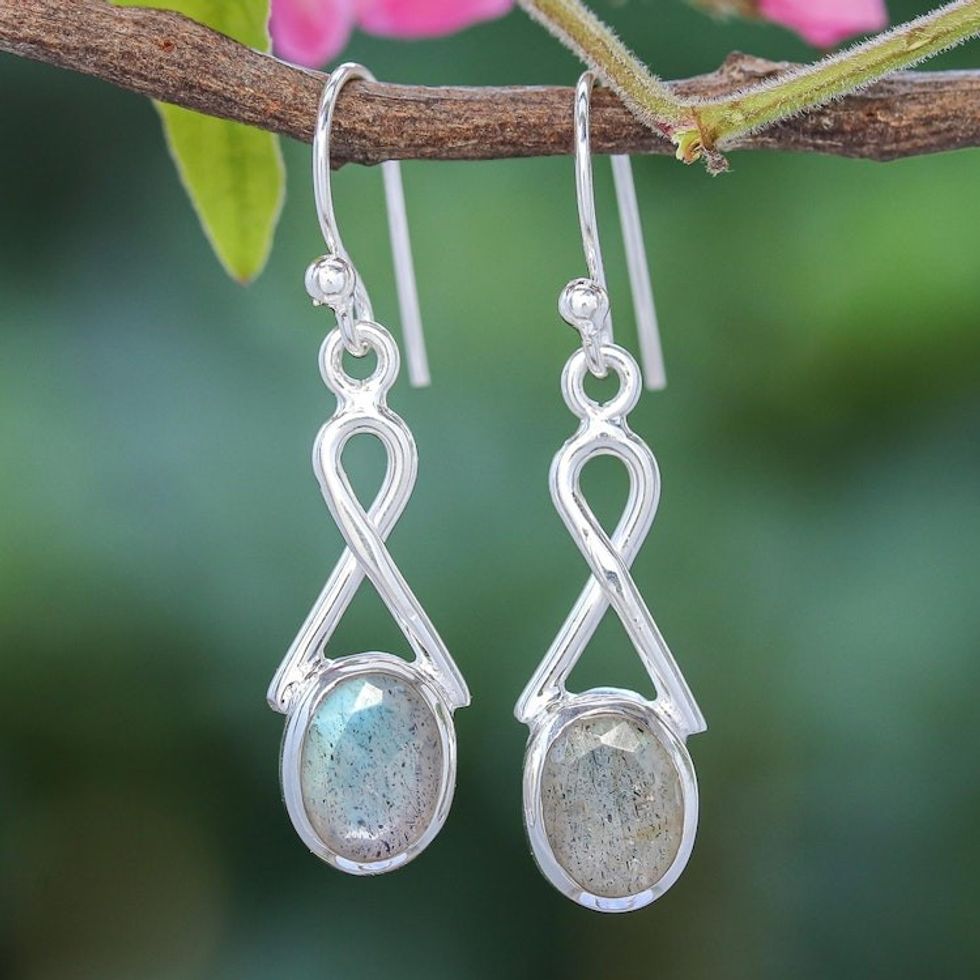 Thai Labradorite and Sterling Silver Dangle Earrings 'Promise Me Love in Iridescent'