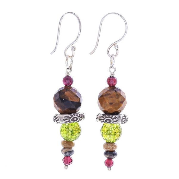 Alternate image for Tigers Eye and Garnet Dangle Earrings from Thailand Dream Forest