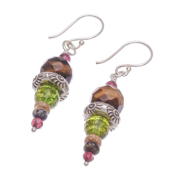 Alternate image for Tigers Eye and Garnet Dangle Earrings from Thailand Dream Forest